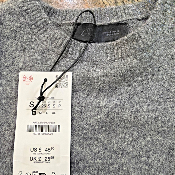 ZARA NWT Gray Ruffle Hem Short Sleeve Sweater Top Size S - Picture 2 of 7